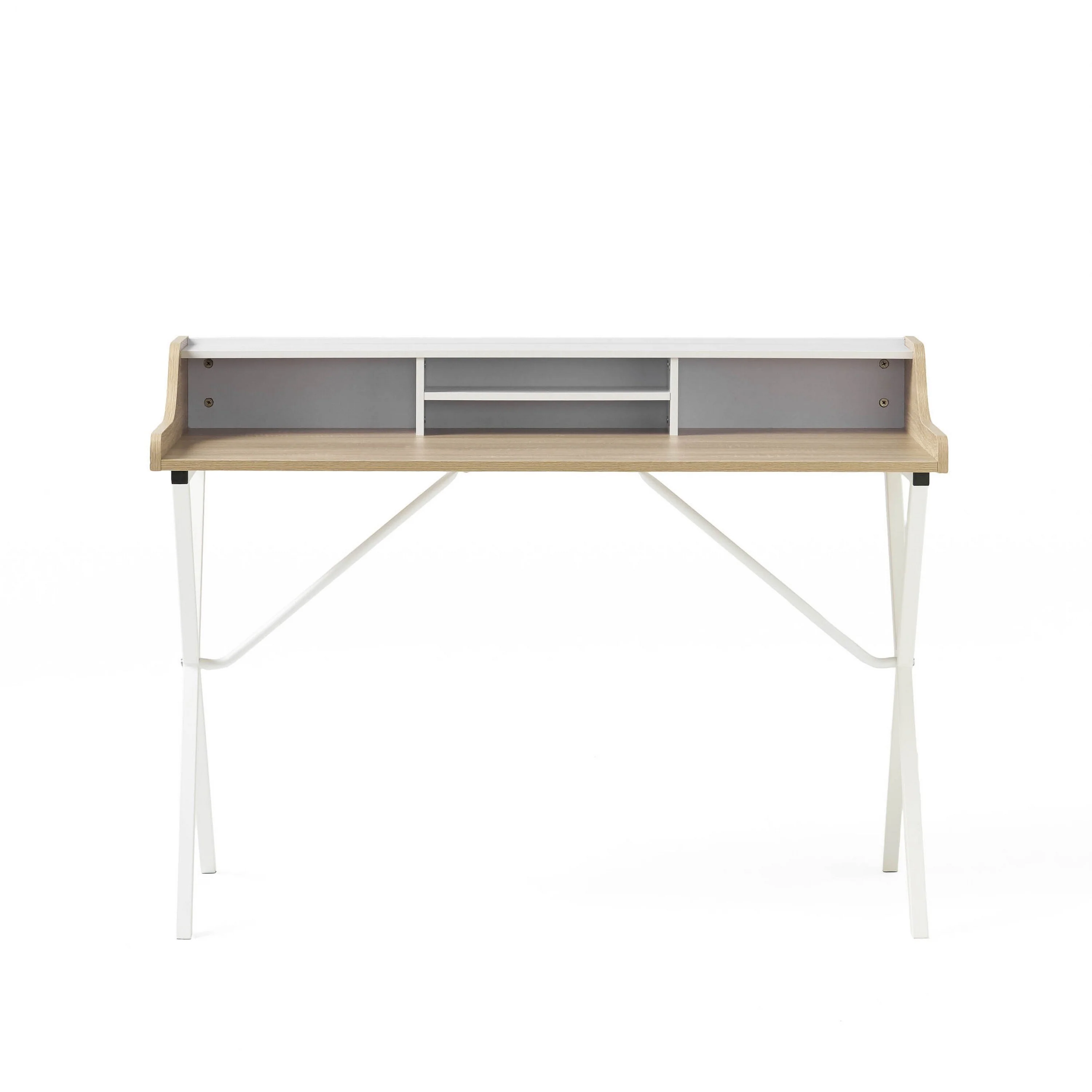 Computer Desk with Built-In Hutch, 47 Inch, Melamine, White Iron Legs