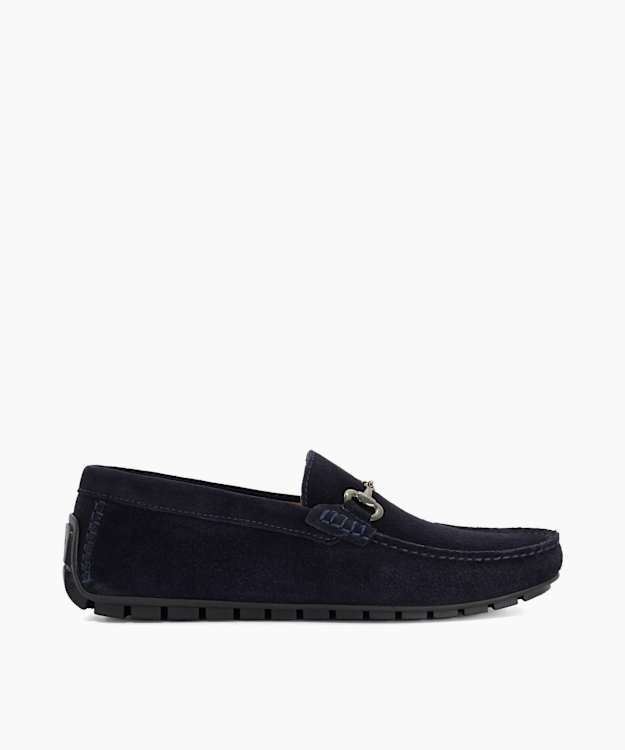 Brackon Navy - Snaffle Trim Suede Loafers