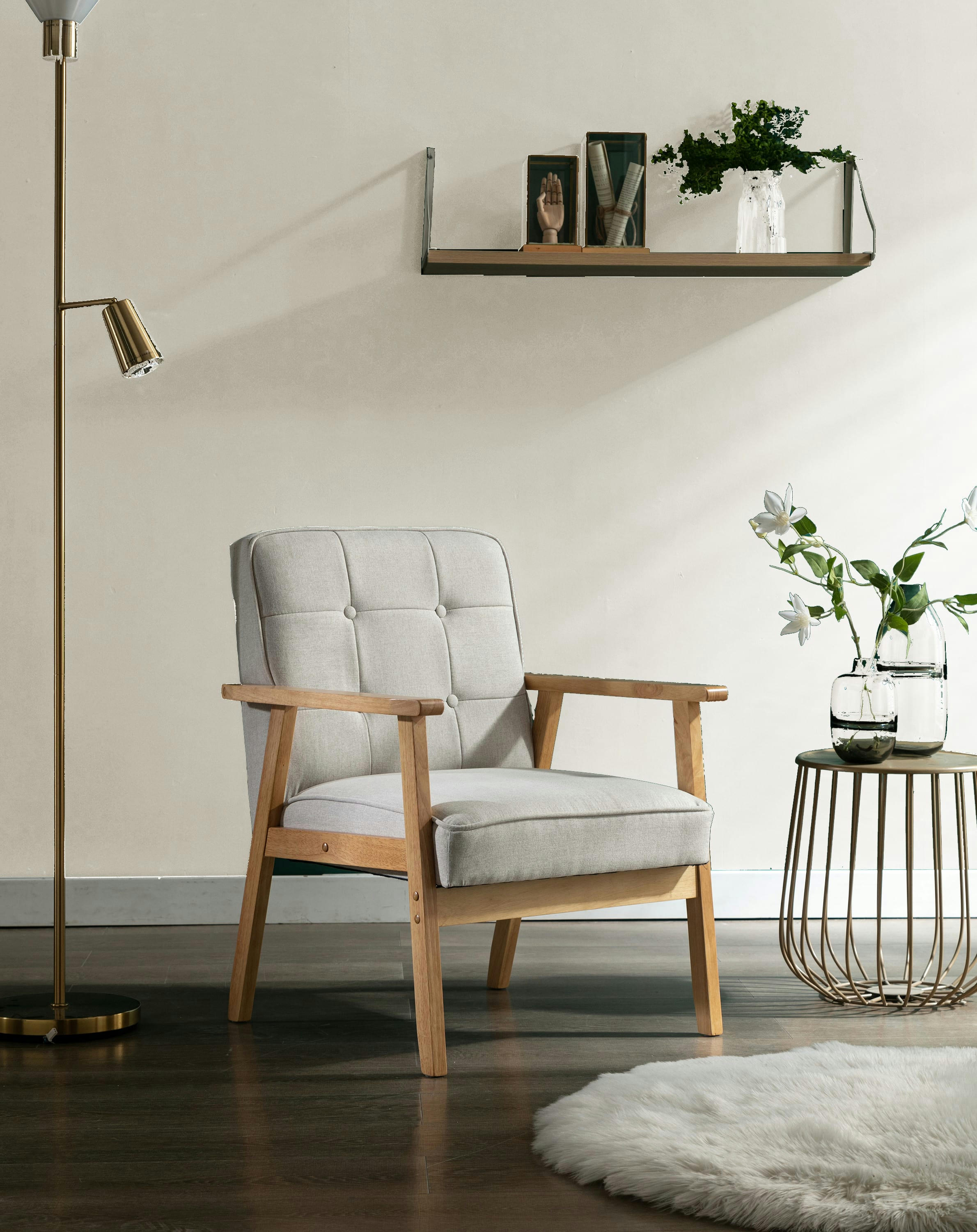 DOUGLAS - Fauteuil lounge en tissu Coloris Lin et bois massif