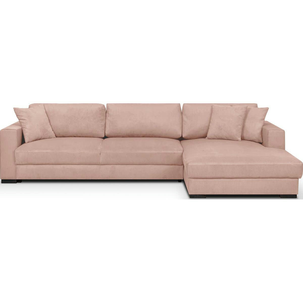 ROBIN - Canapé d'angle droit convertible 5 places velours côtelé rose pâle