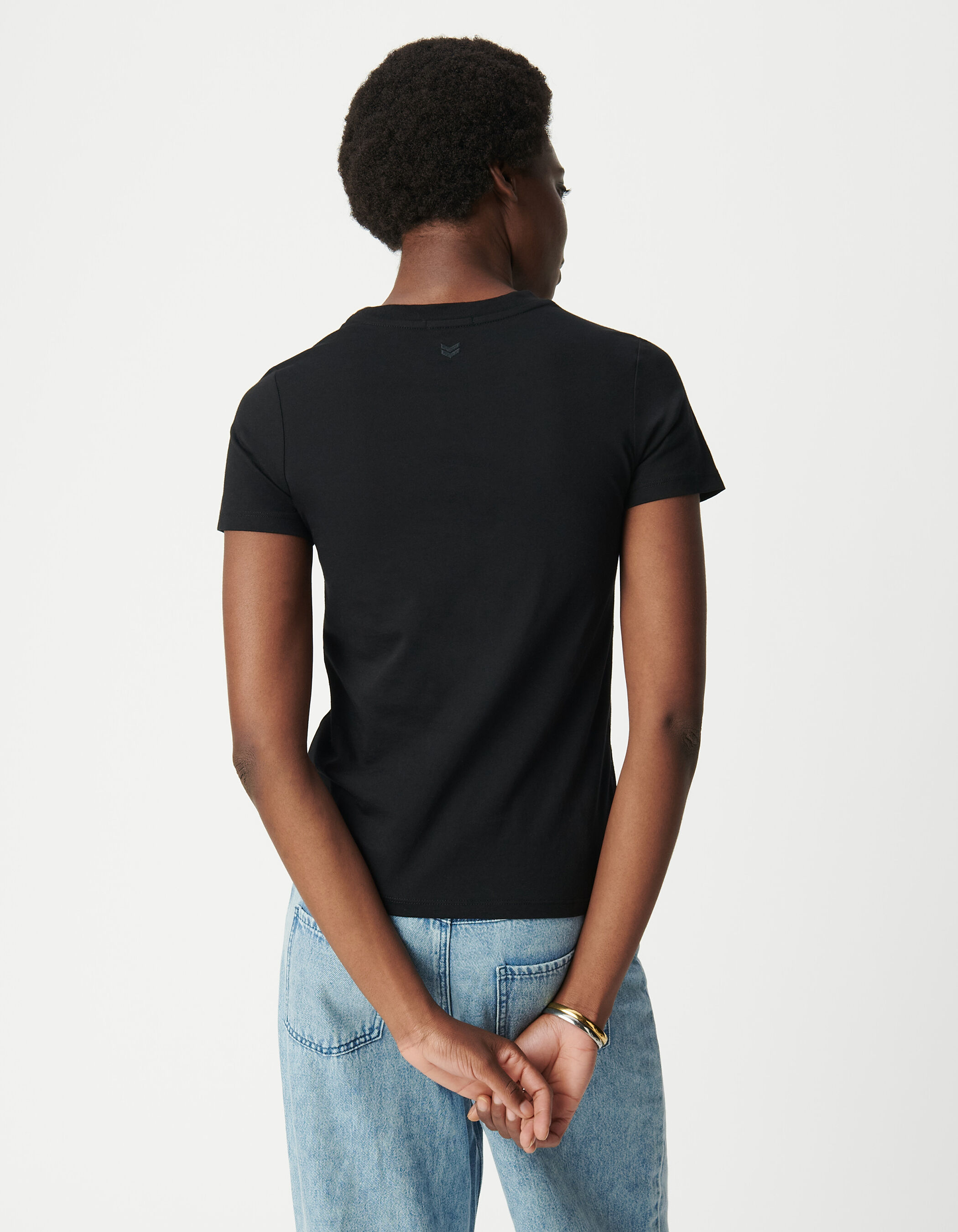 Tee-shirt col rond blanc broderie chevrons dos Femme