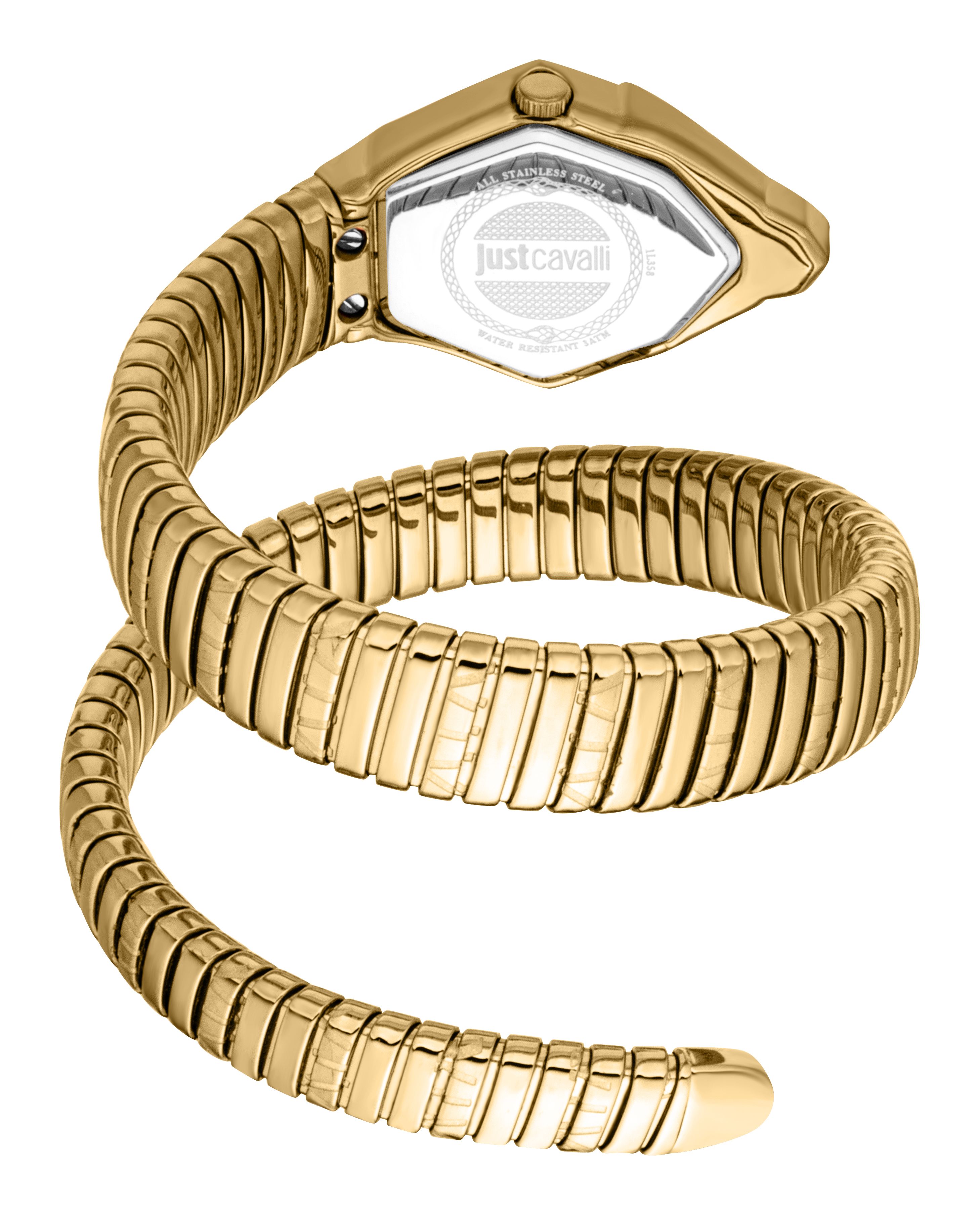 Just Cavalli Signature Snake Gemma Fashion Watch – Yellow Gold Silver JC1L358M0035