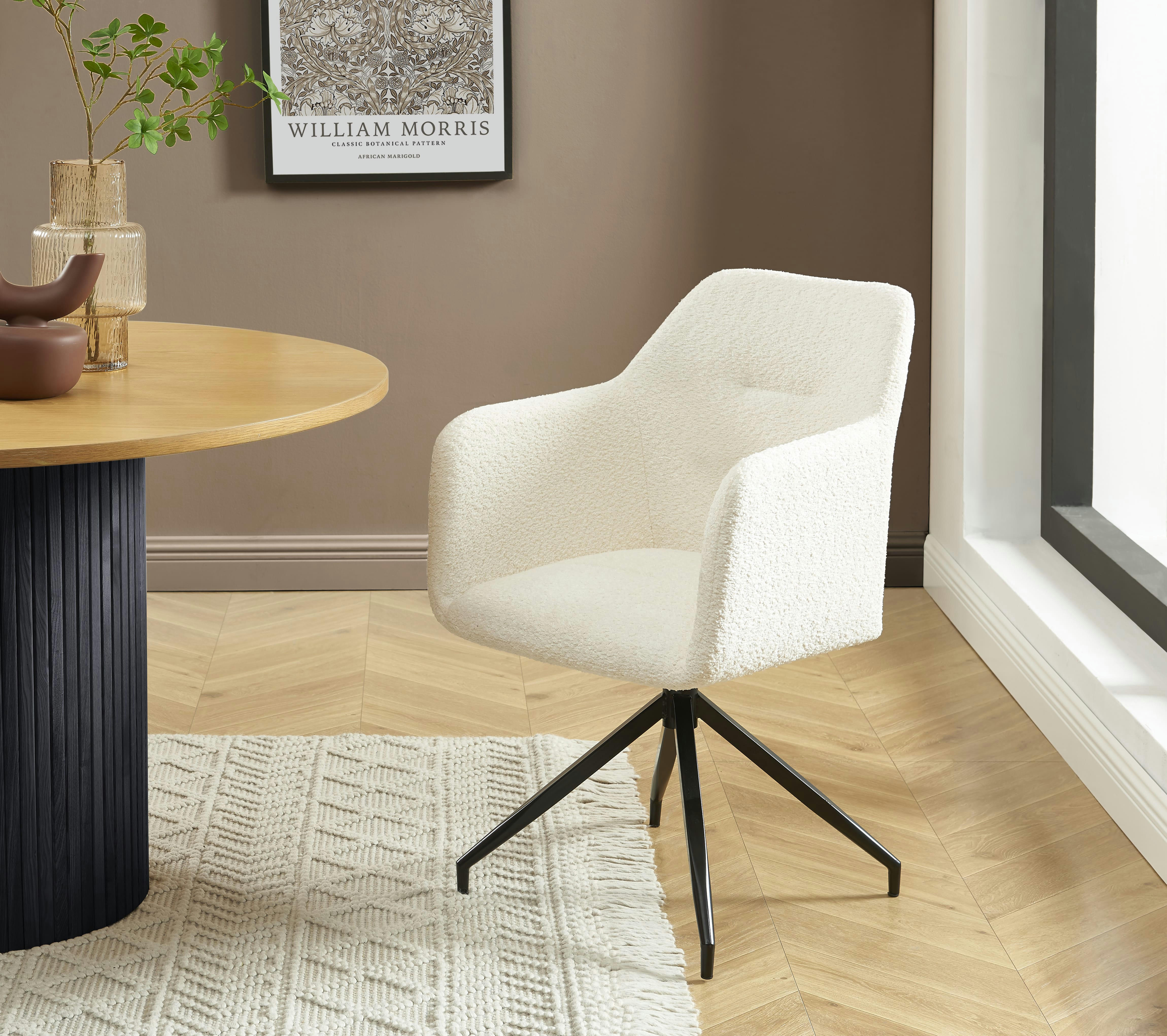 DALSTON - Fauteuil de table pivotant  tissu bouclette écru ecru