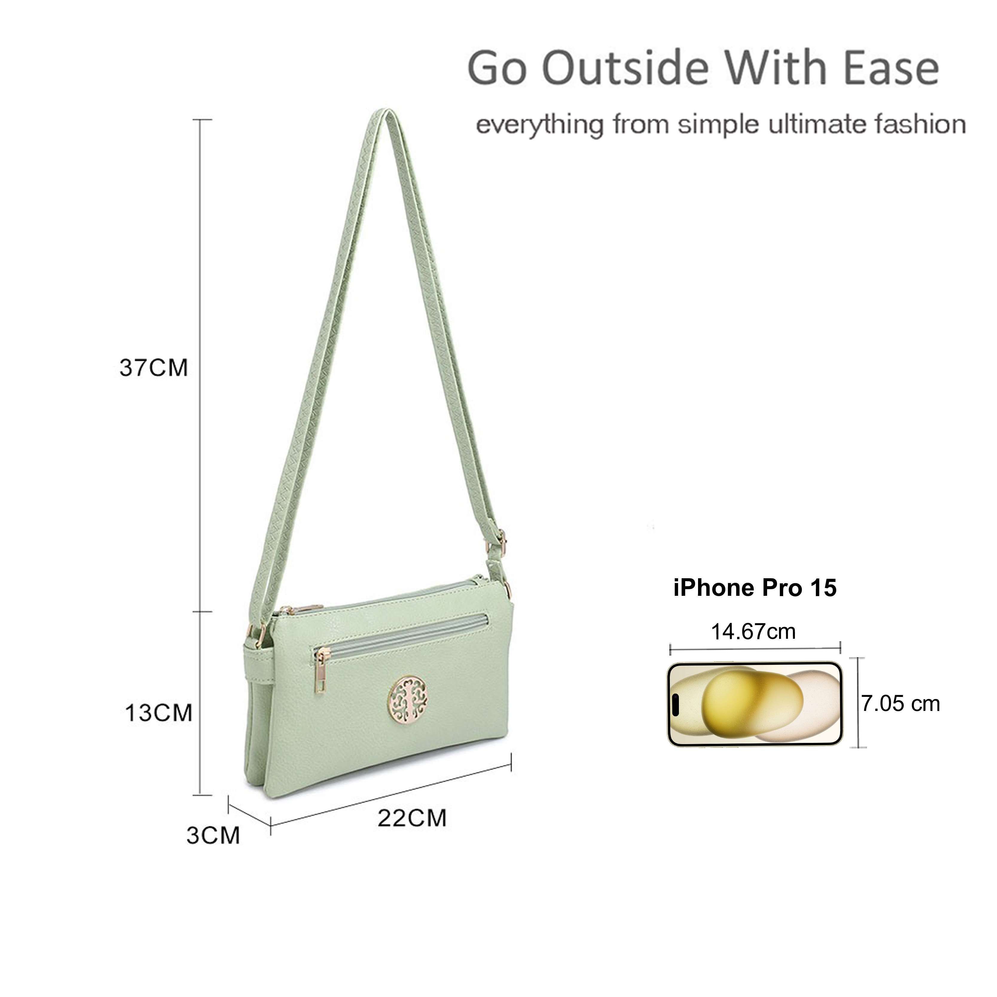 Kitise Small Front Zipper Slim Multi Compartments Crossbody Purse Bag