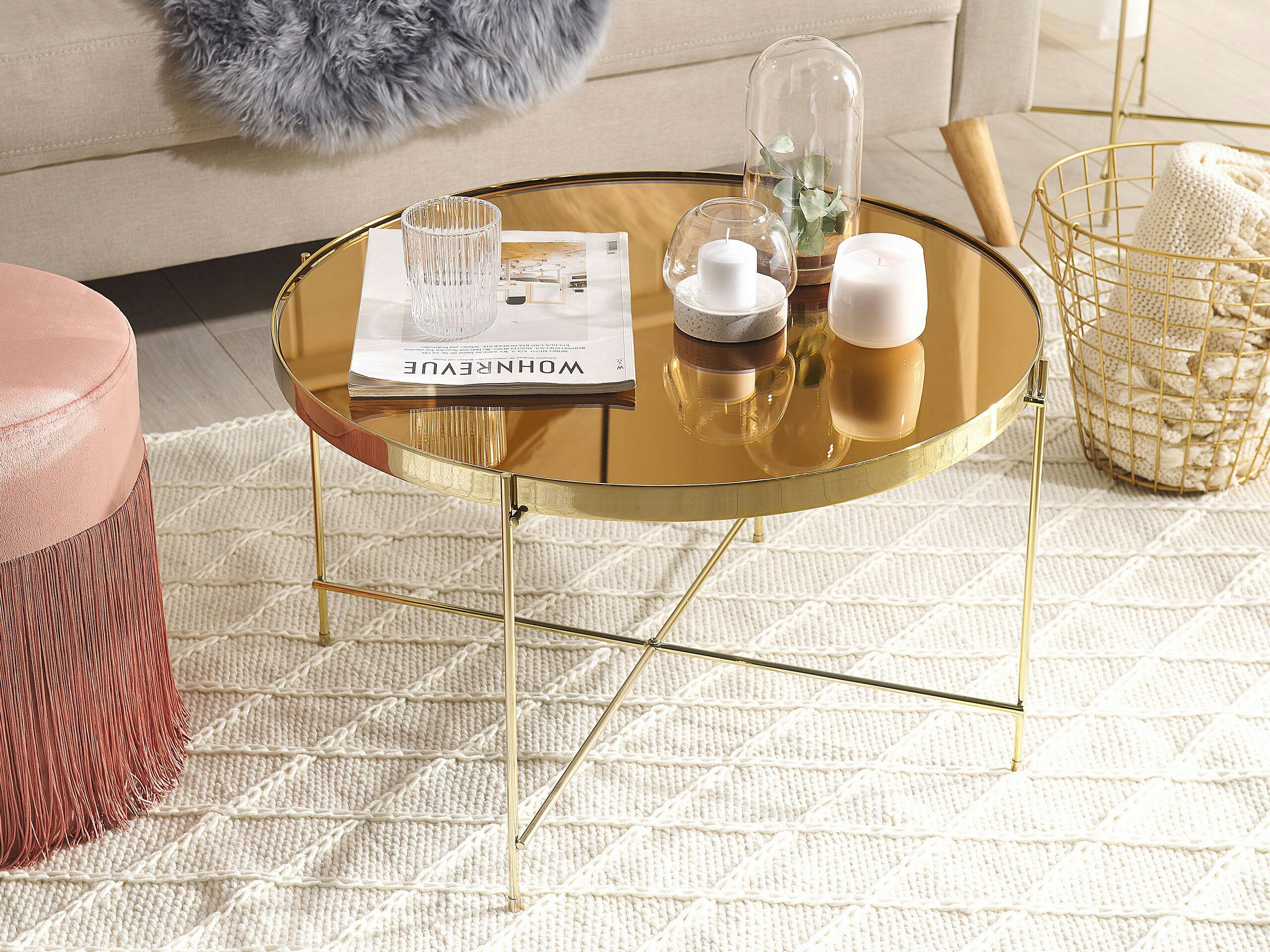 LUCEA - Table basse marron et dorée ronde ⌀ 63 cm
