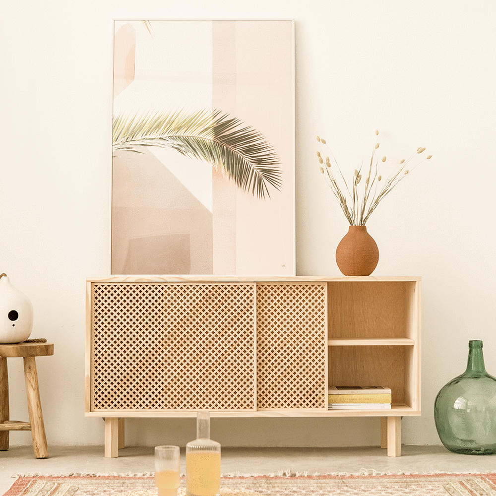 GRANADELLA - Buffet 2 portes en bois massif naturel - 120 cm