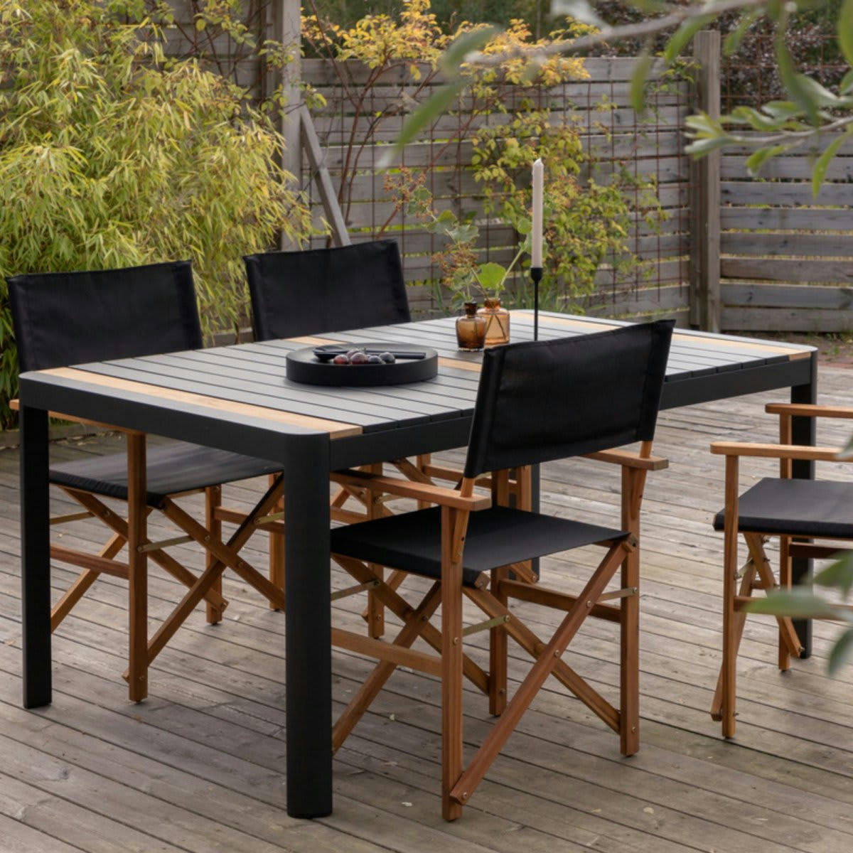 AGAMA - Table de jardin 150x90cm en aluminium et teck noir