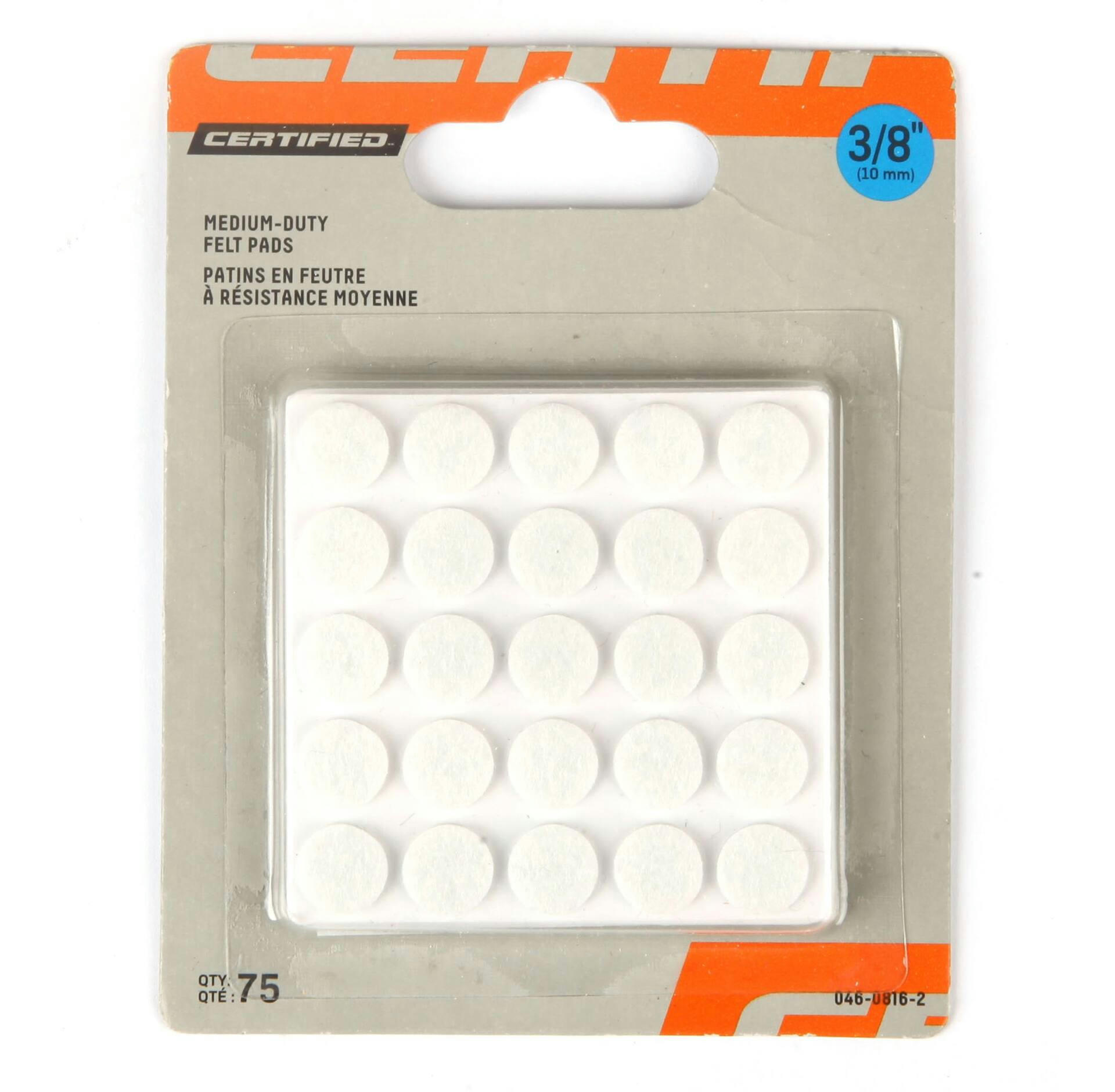 Likewise Medium Duty Felt Pads, WAll and Surface Protection, 3/8-in, White, 75-pc