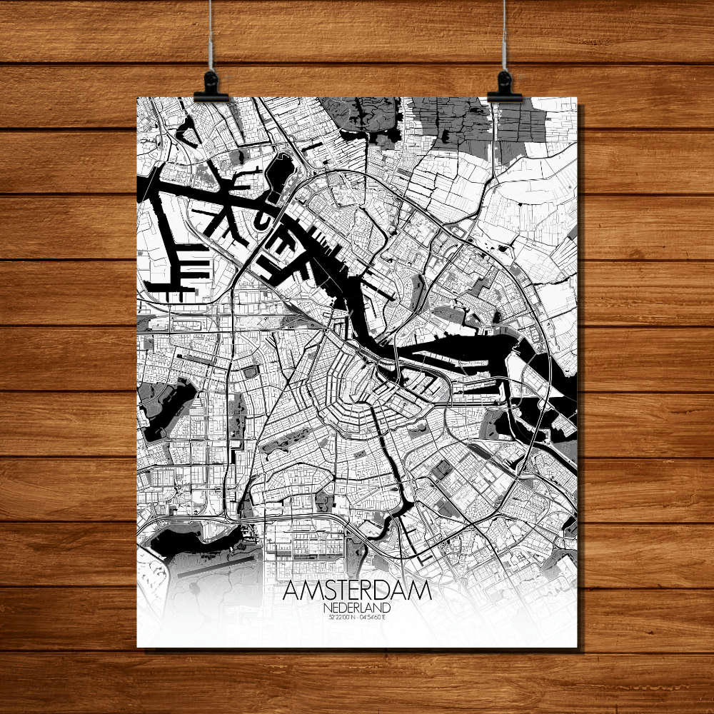 - Affiche Amsterdam Carte N&B 40x50
