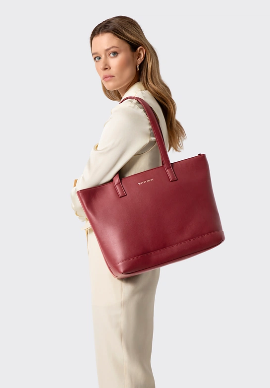 Damska torba na laptopa 15,6" z imitacji skóry bordowa