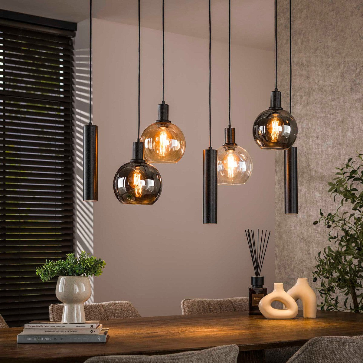 Fraaai - Bruno hanglamp tricolore 4+3-lichts - artic zwart