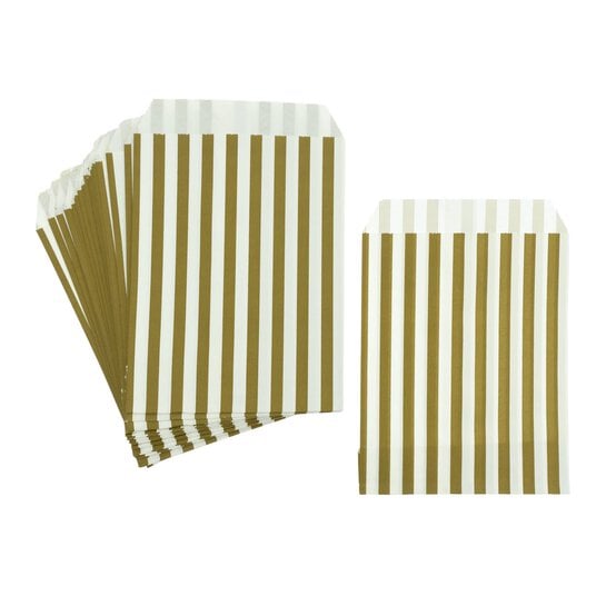 Gold and White Striped Treat Bags 50 Pack