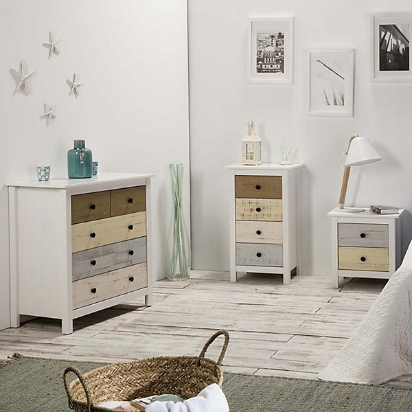 Commode 5 tiroirs Magda dans les tiroirs Blanc et Multicolores, 79 cm Longueur