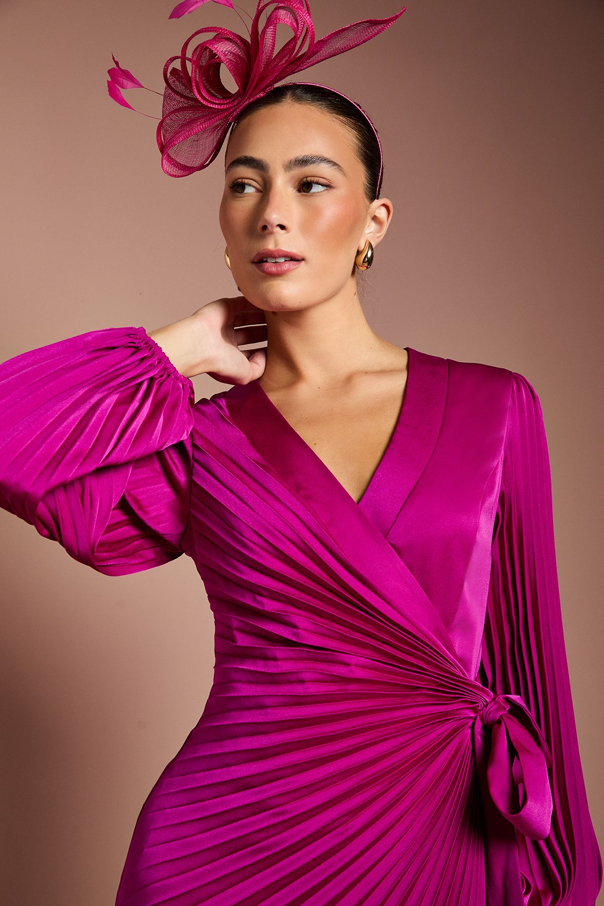 Coast Satin Pleated Wrap Dress