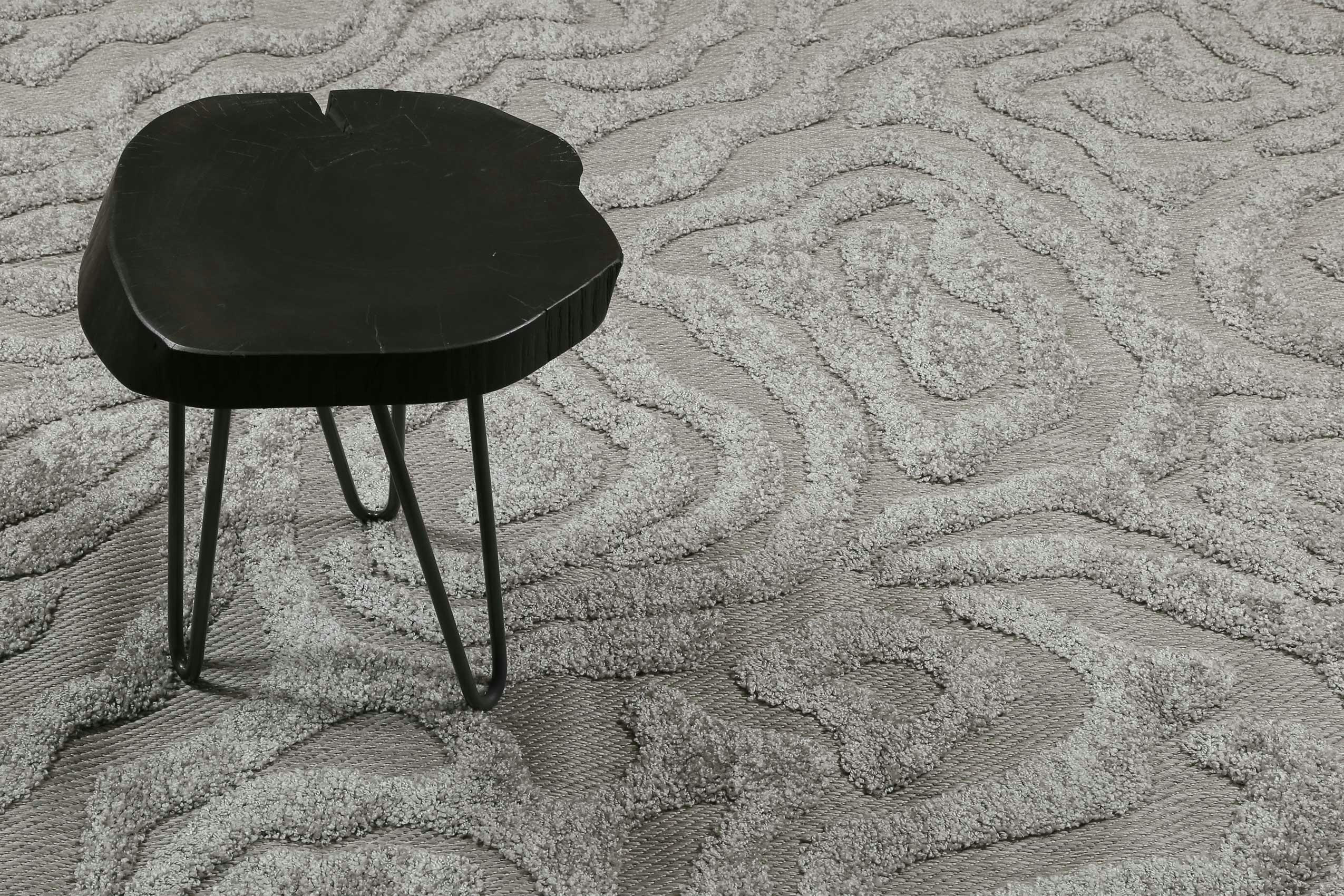 SOUL JACK - Tapis intérieur/extérieur à relief motif floral gris 133x200