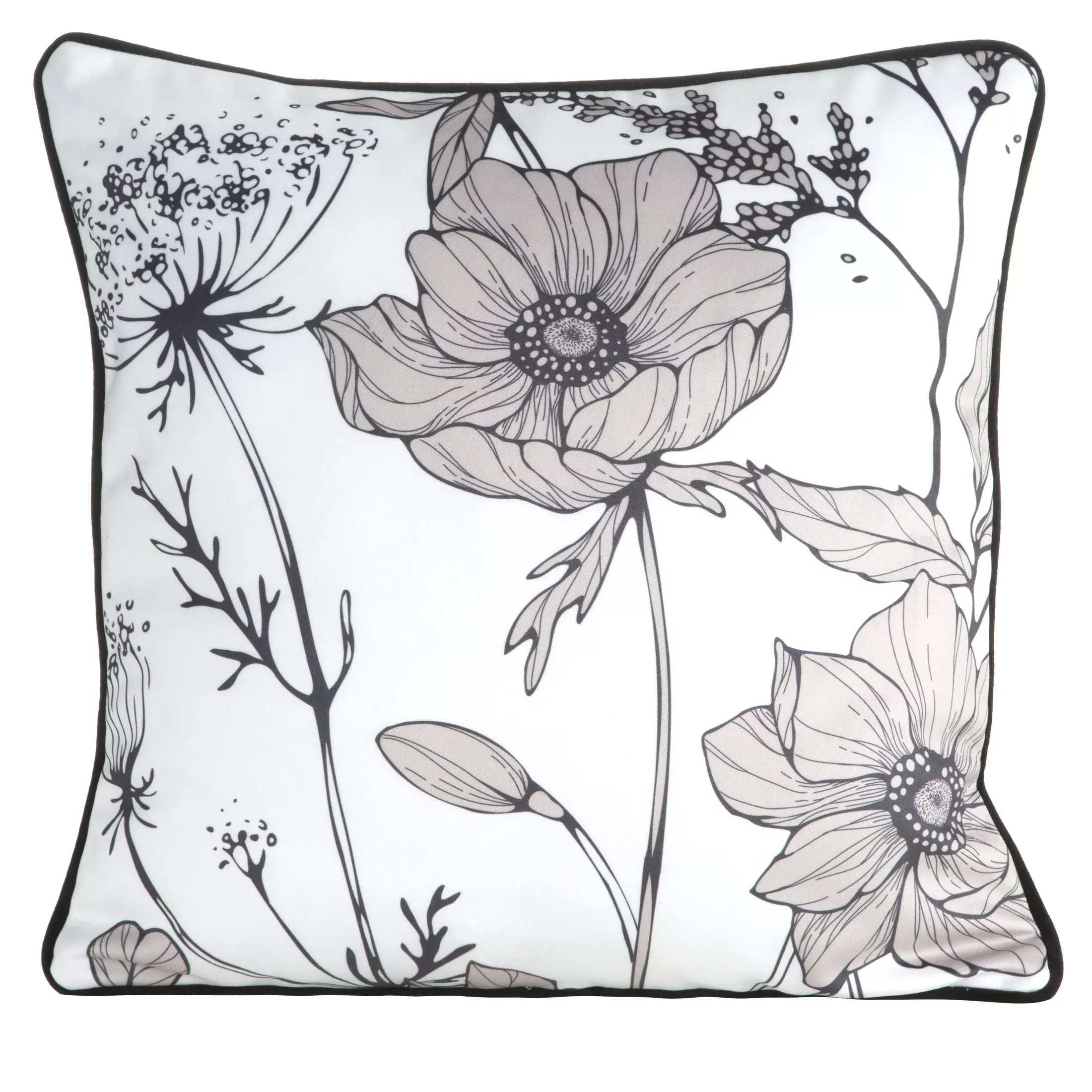 Poszewka na poduszkę dwustronna 45x45 cm welwetowa, biało beżowa z motywem roślinnym z wypustką na brzegach AGNES Eurofirany Premium