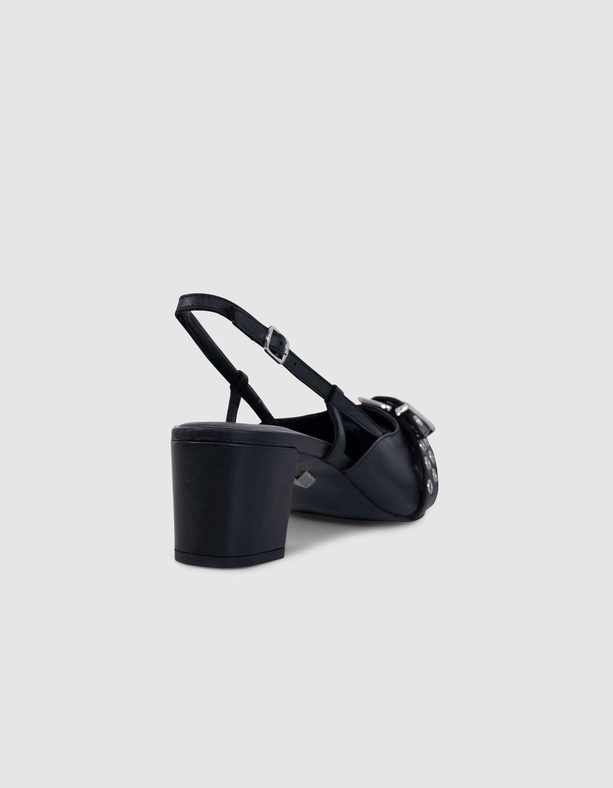 Escarpins slingback noirs cuir boucle oeillets Femme