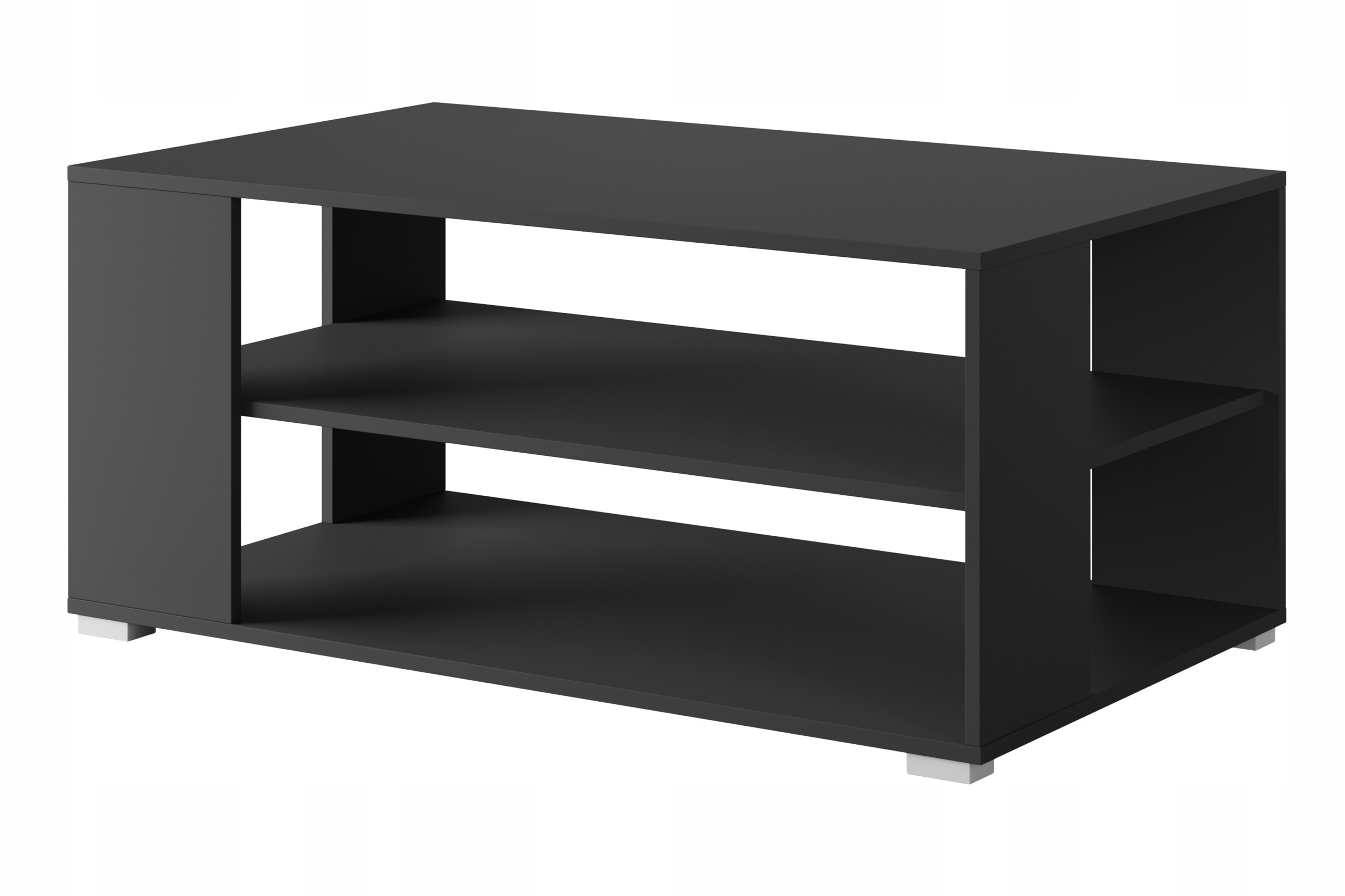 Nowoczesny stolik kawowy do salonu, połka i schowek, 90 cm, czarny mat