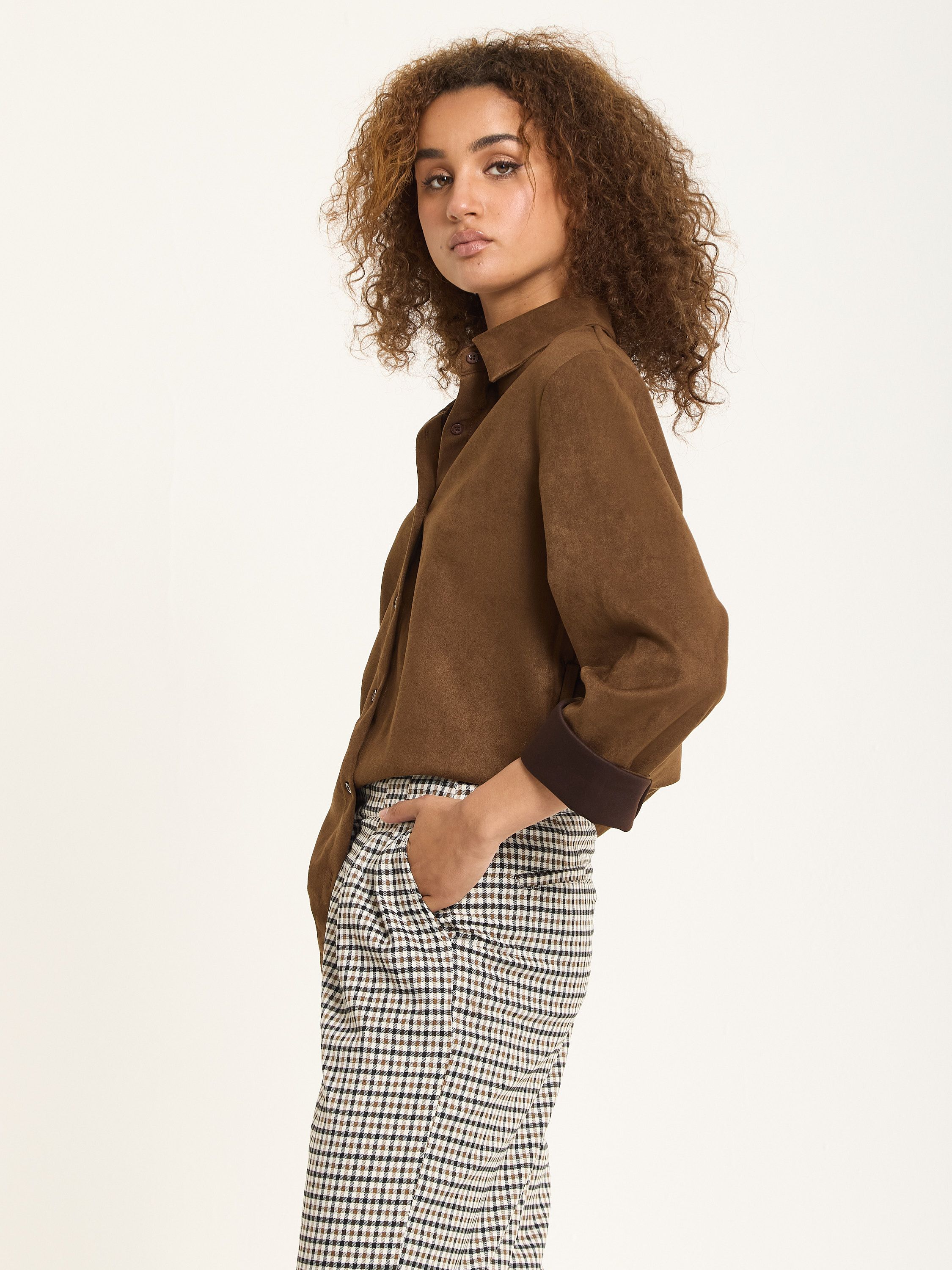 House of Holland Chocolate Faux Suede Shirt