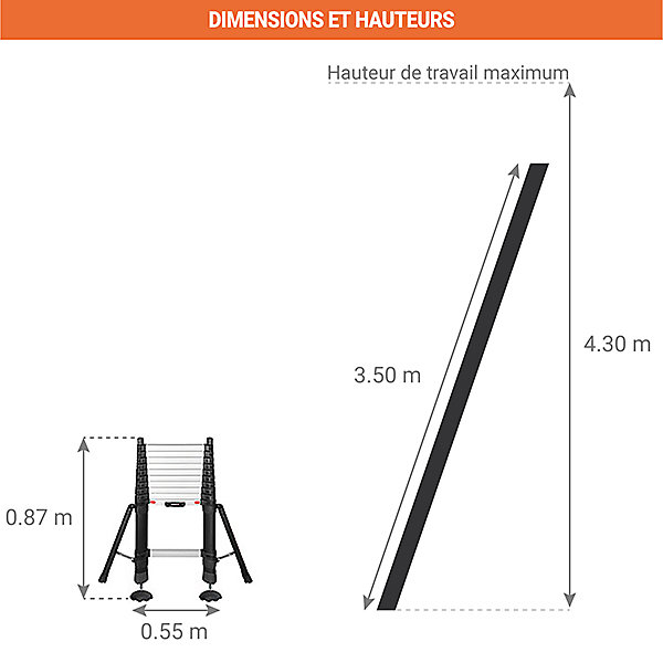 Echelle télescopique Telesteps de 3.50m avec stabilisateurs et 2 pieds intégrés - Hauteur de travail max. 4.30m -
