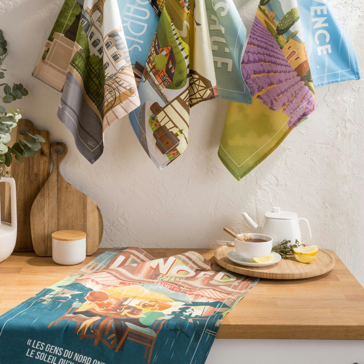 ALSACE - Torchon imprimé en coton multicolore 50x75