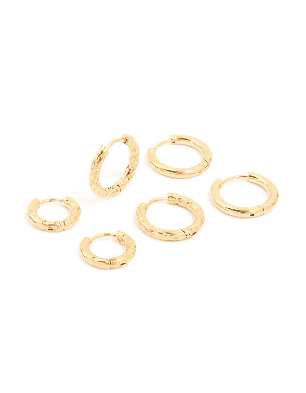 Waterproof Gold Plated Stainless Steel Mixed Detail Huggie Earrings 3-Pack