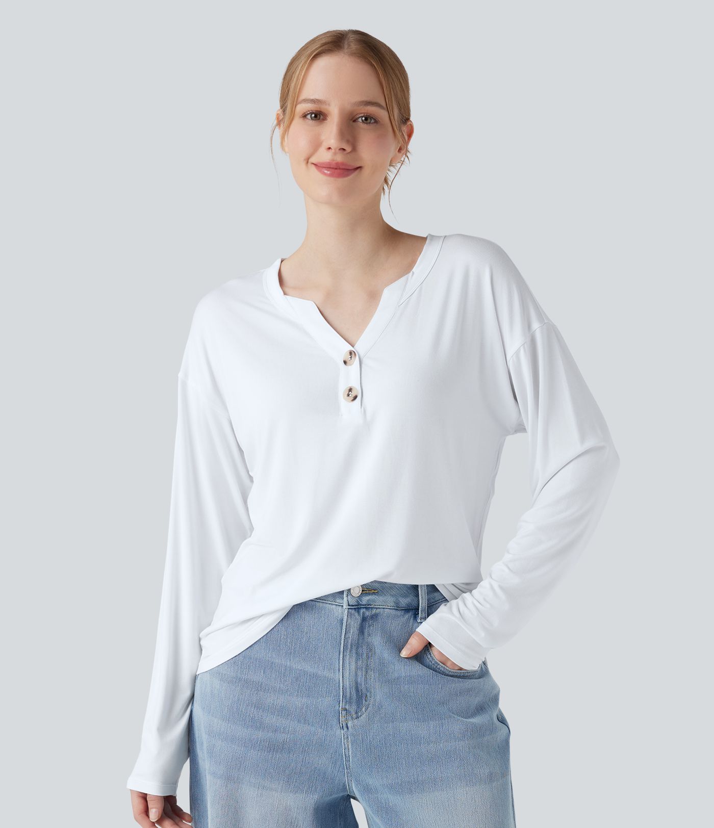 T-shirt col Henley à manches longues