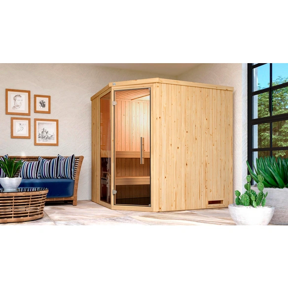 Ecksauna »VARBERG 2«, 6 Personen, inkl. 5,4 kW Ofen mit integrierter Steuerung