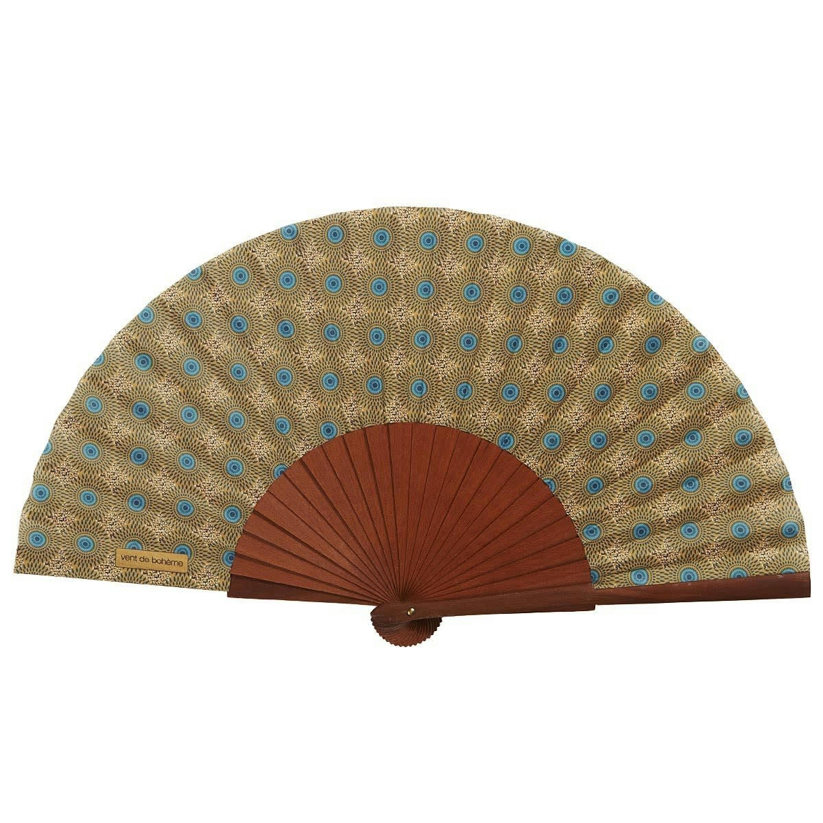 HANOÏ - Éventail en bois de merisier et coton motif graphique jaune