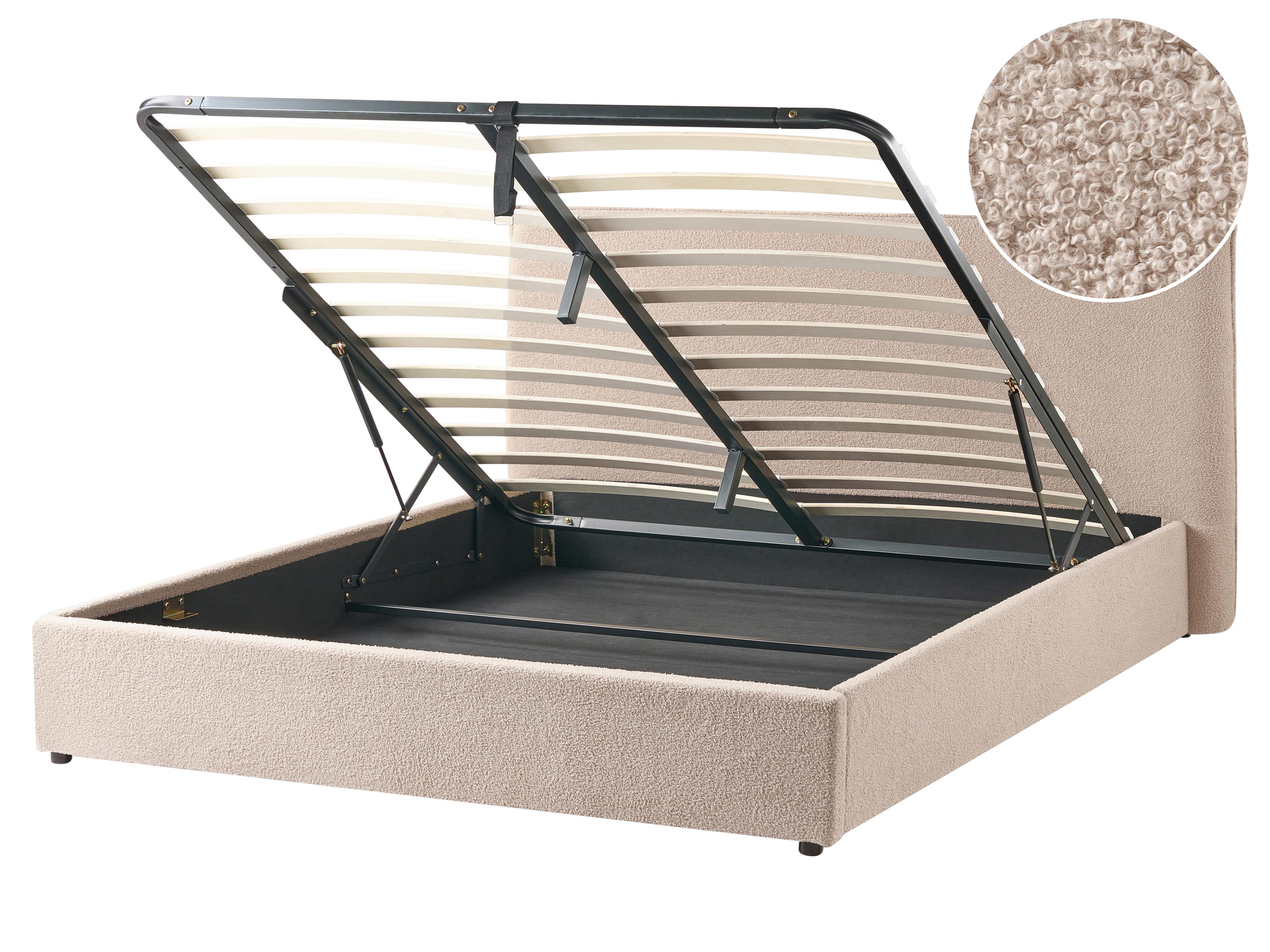 Ottoman Bed Boucle LAVAUR 160 x 200 cm (EU King Size) Taupe