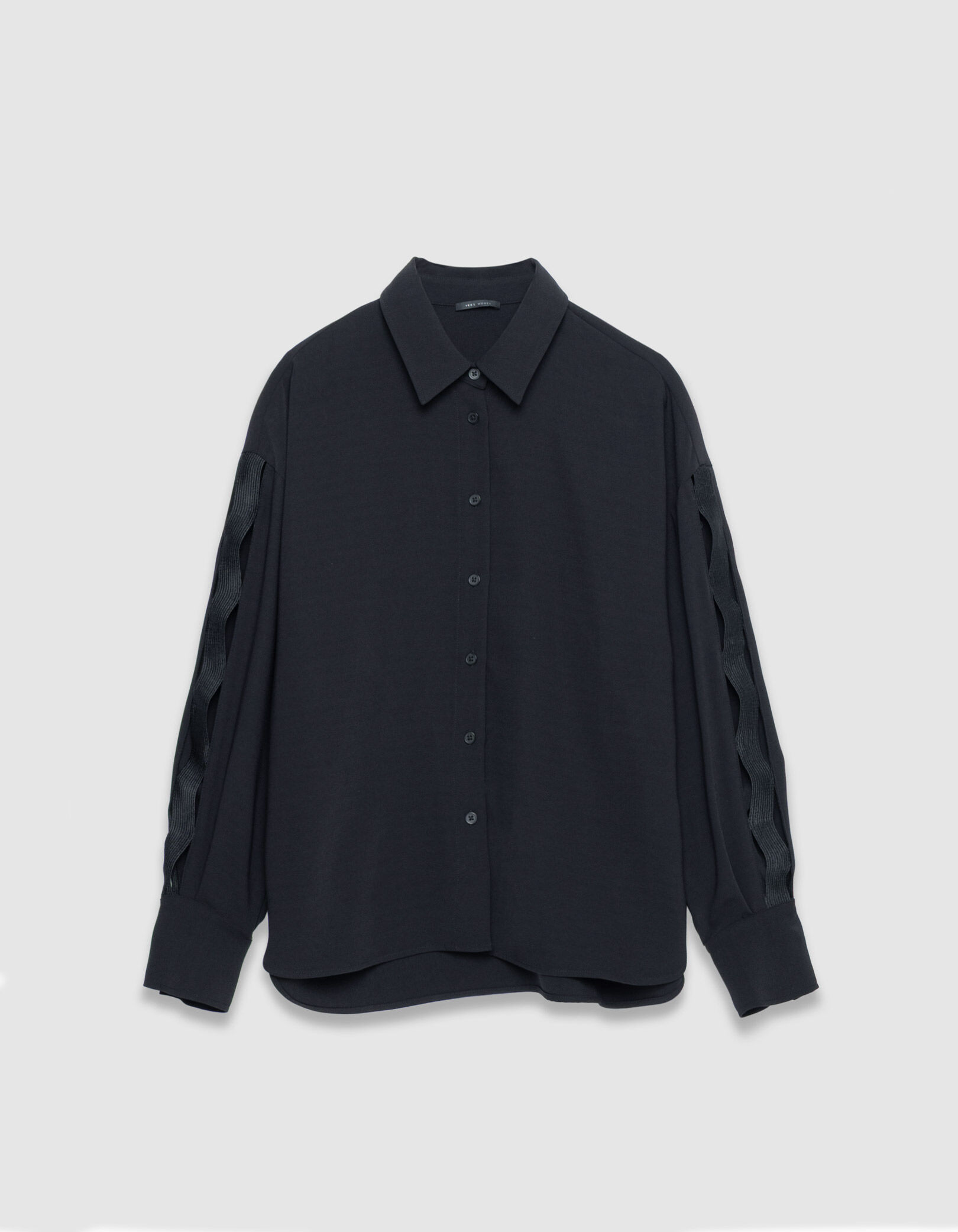 Chemise noire manches longues ajourées Femme