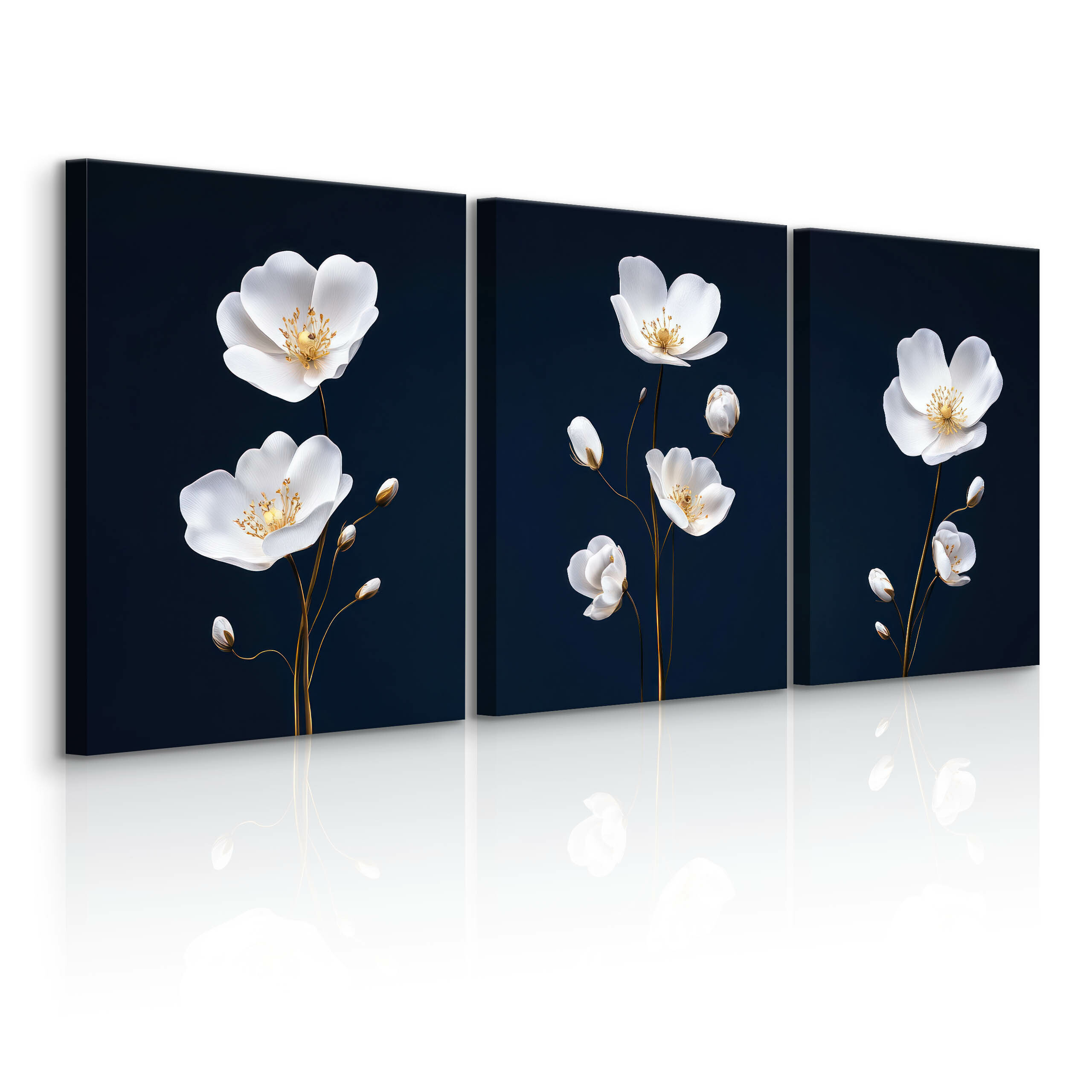 3x Obraz Set Białe Maki Kwiaty Natura Minimalizm 30x40cm