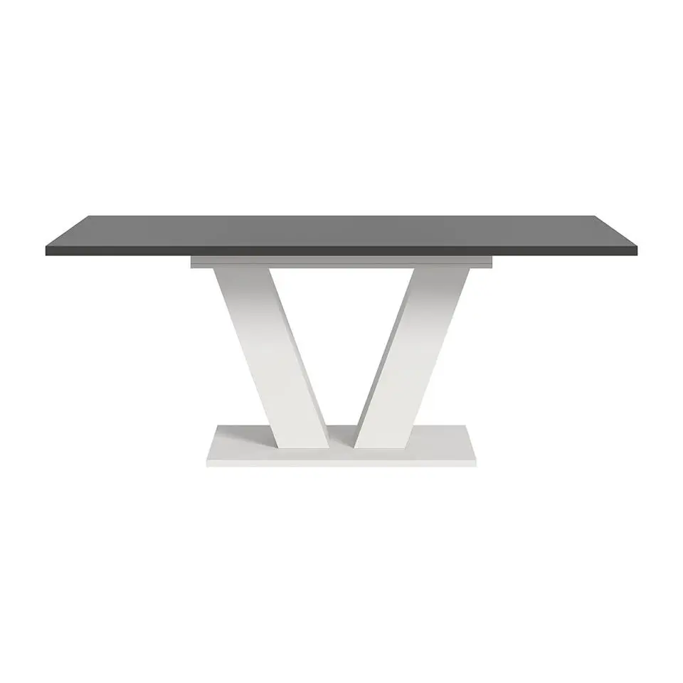 Hioshop Motion eetkamertafel V-poot 90x150/190cm incl 1 verlengblad grijs- wit