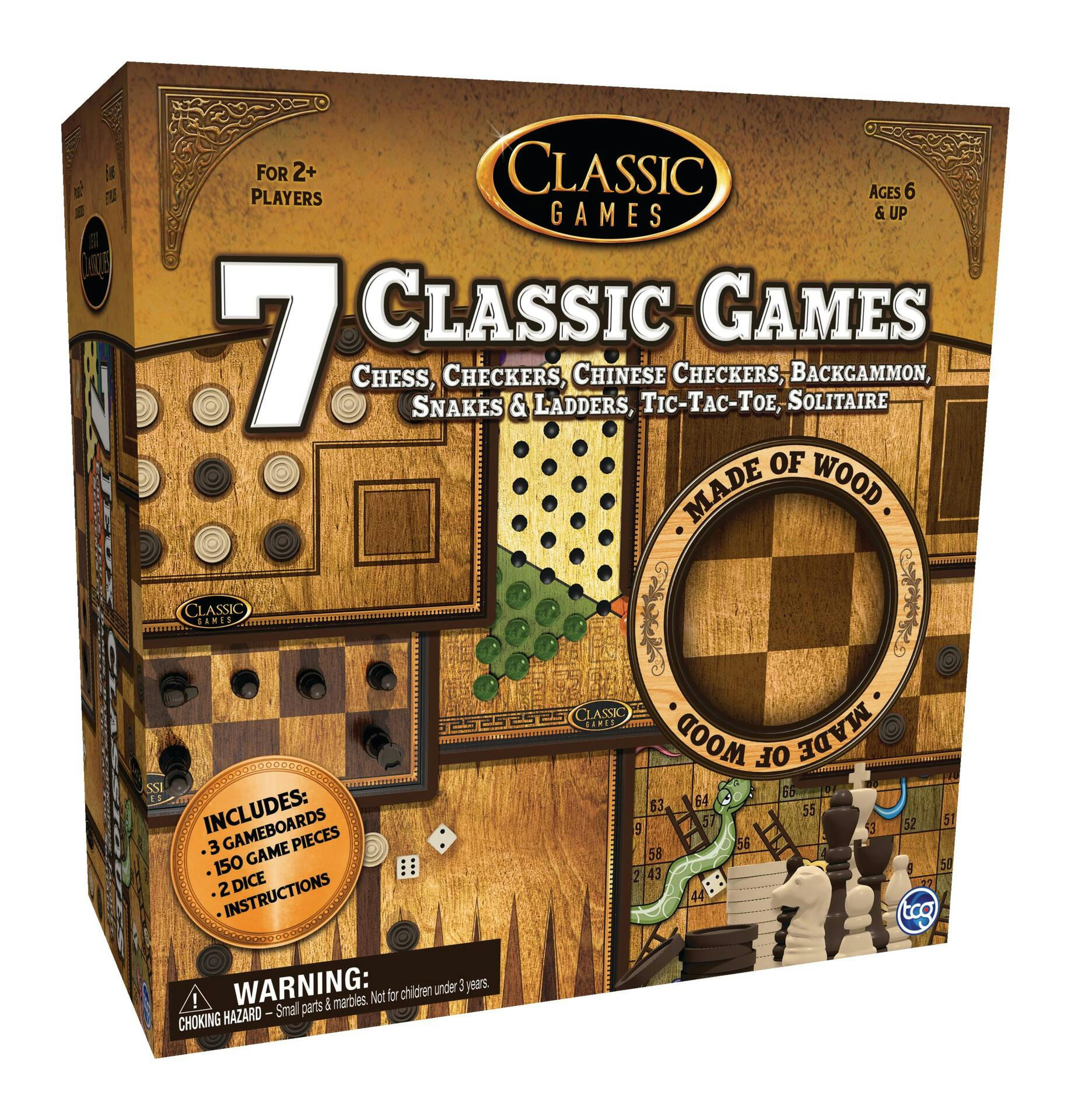 TCG Toys 7-in-1 Classic Wood Board Games Set, Ages 6+