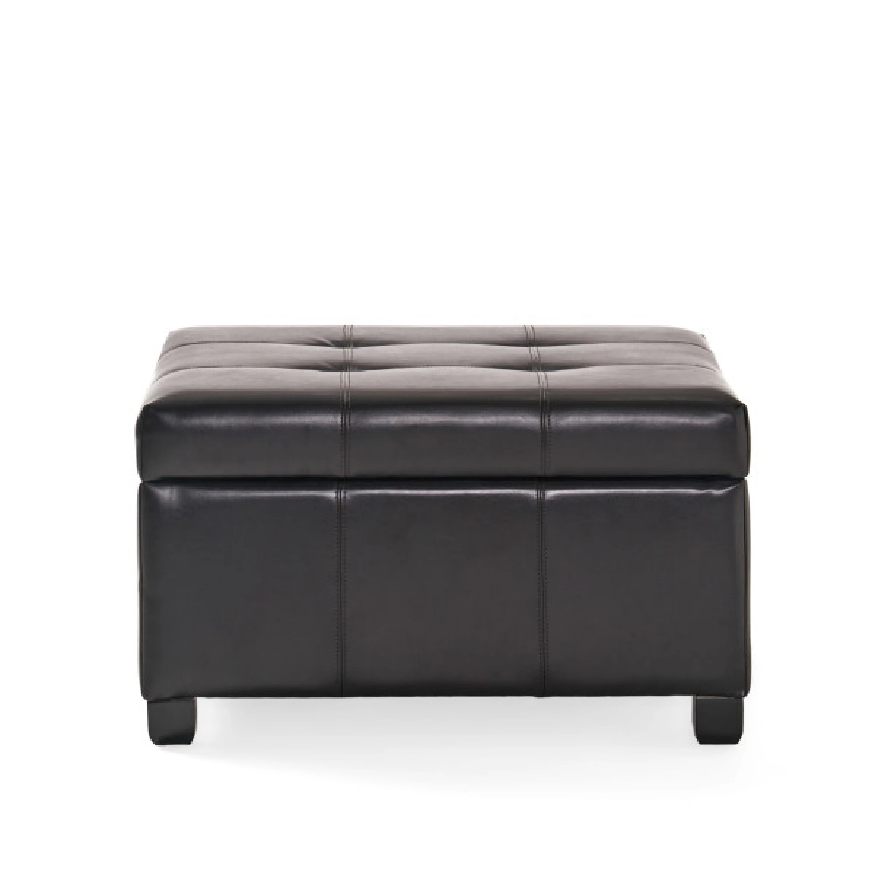 Oreo Storage Ottoman, Tufted Dark Brown Faux Leather, 31 Inch Square