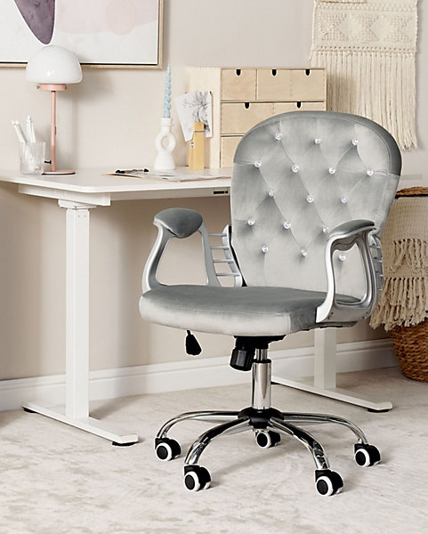 Chaise de bureau PRINCESS Velours Gris clair