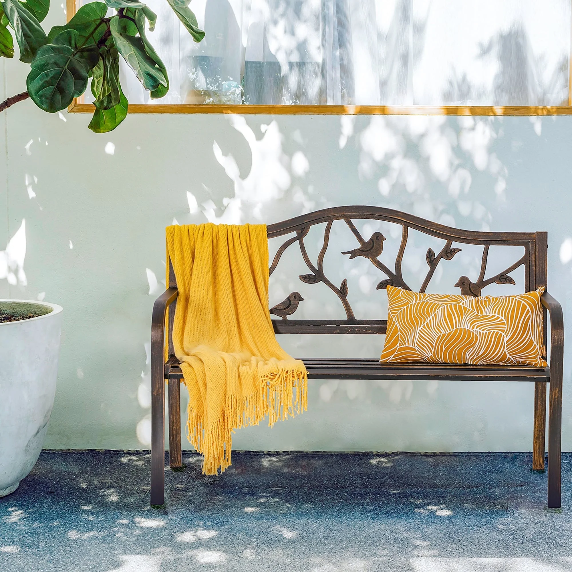 MAISON ARTS Patio Metal Park Bench Red, Steel Frame Bench with Backrest and Armrests