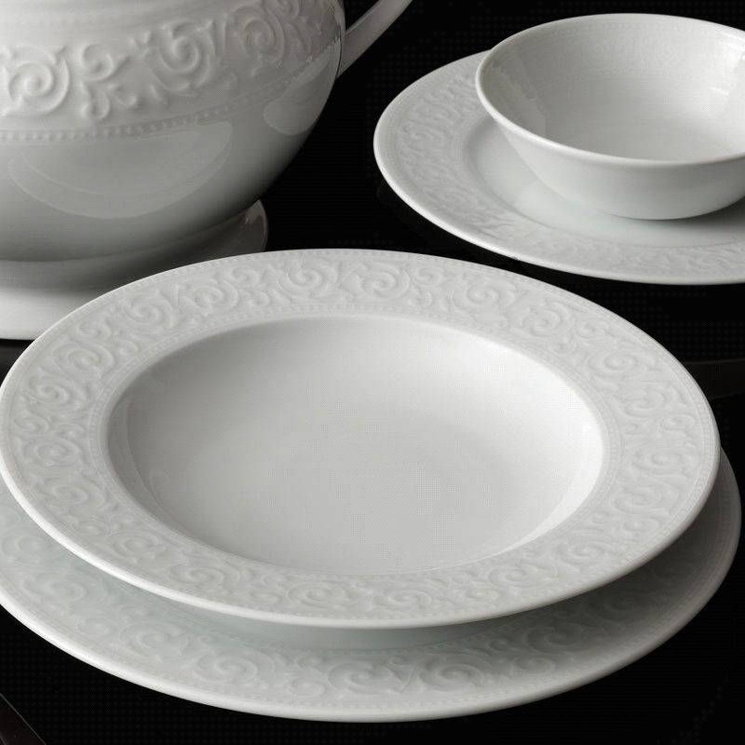 Set tavola bianco bordo decorato 24 pezzi in porcellana
