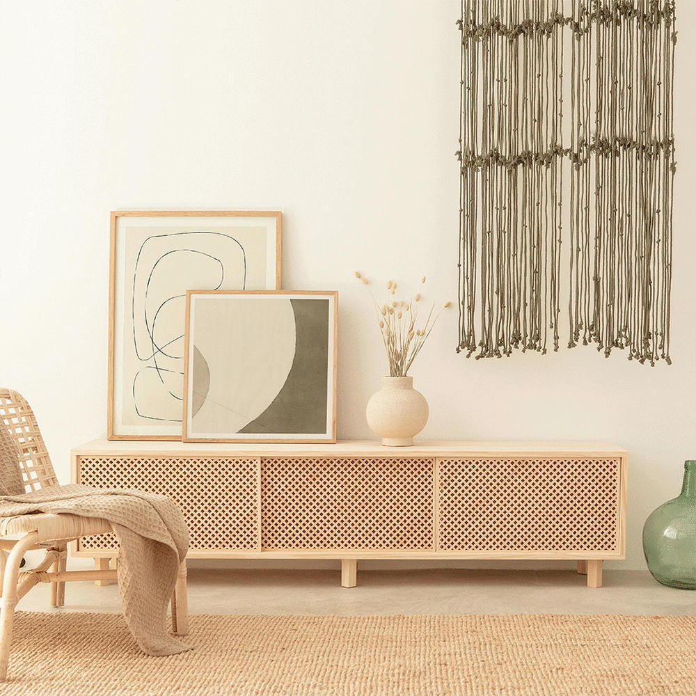 MENORCA - Meuble TV avec 3 portes en bois massif naturel - 180 cm