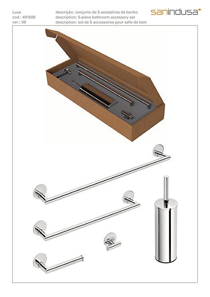 Pack accessoires haute qualité pour salle de bain et WC chromé 5 pièces (livré en coffret bois)