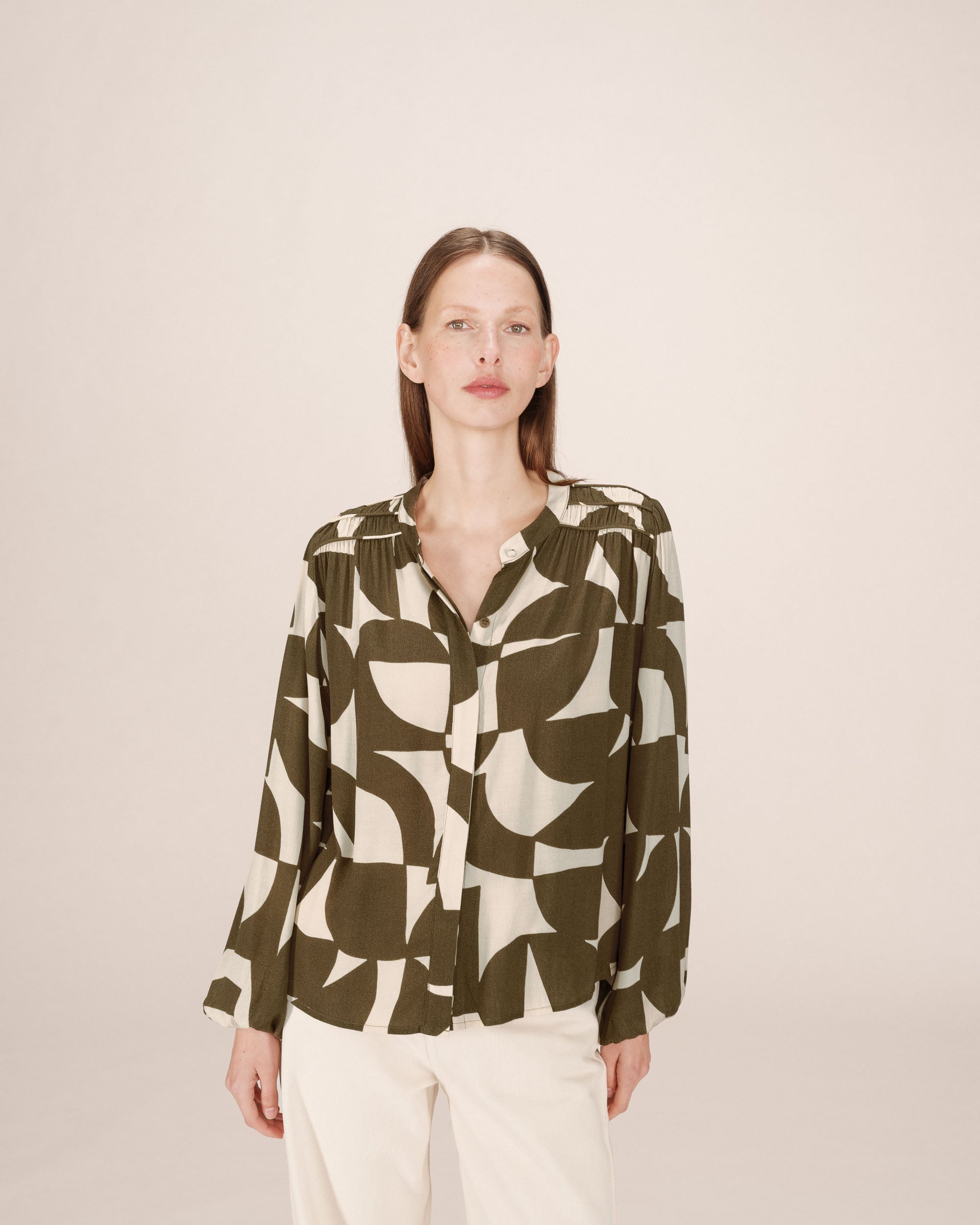Blouse motif bicolore olive Sorpresa