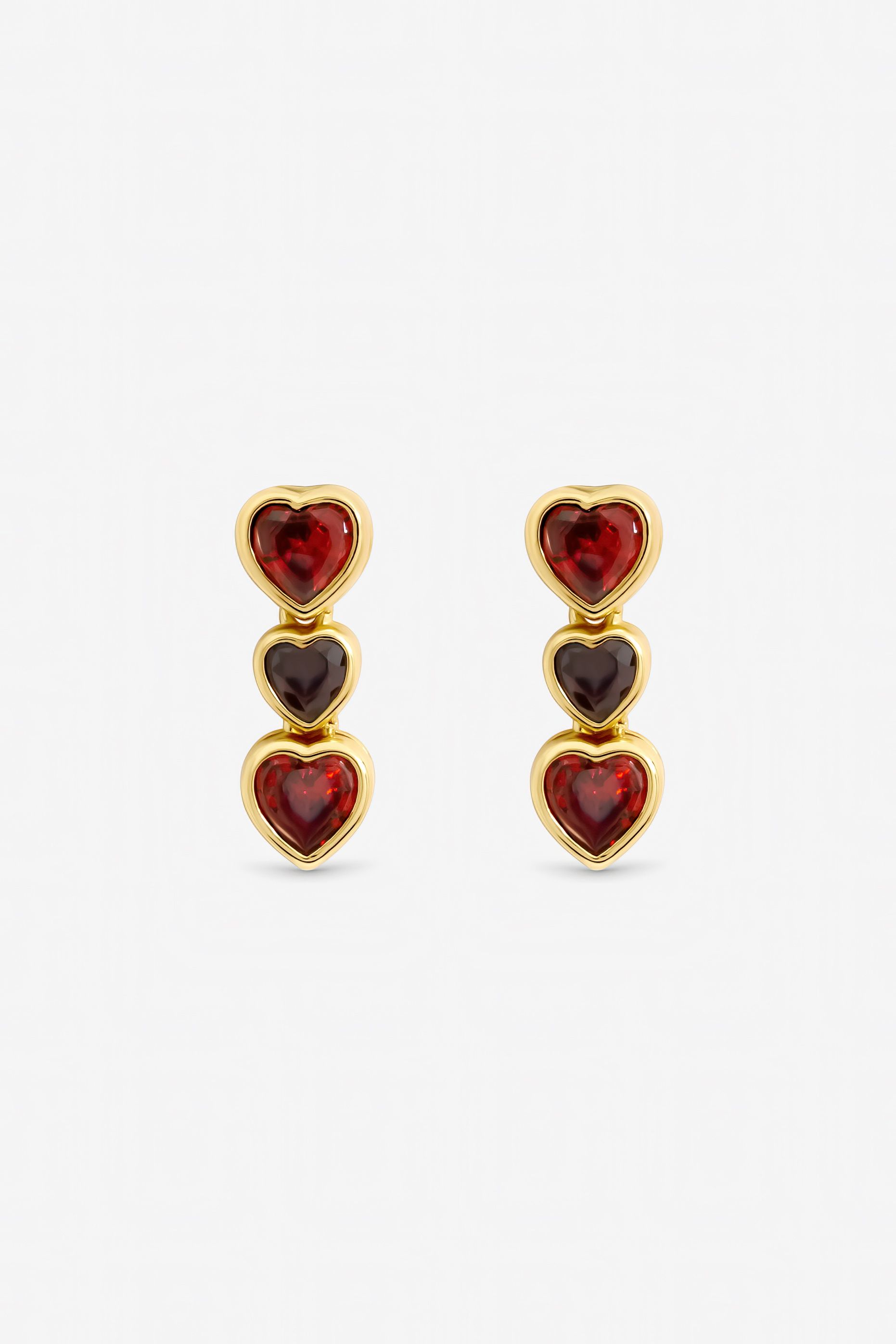 Jon Richard Gold Plated Cubic Zirconia Red Heart Drop Earrings