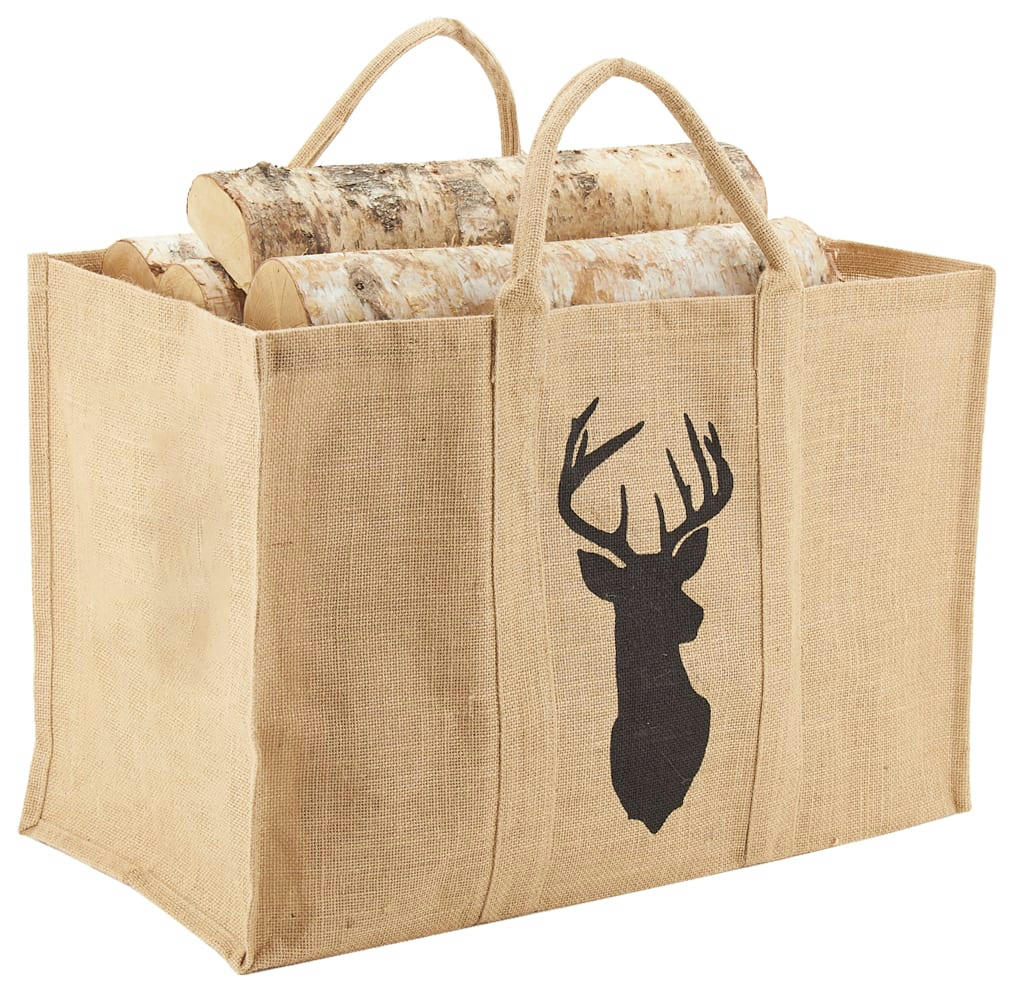 - Sac à bûches en jute naturel - cerf noir