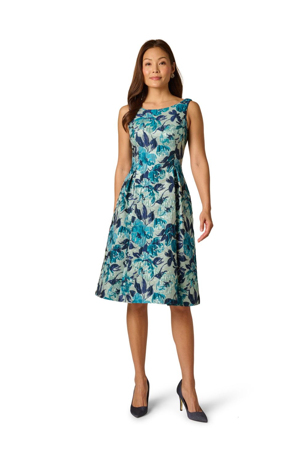Adrianna Papell Metallic Jacquard Midi Dress