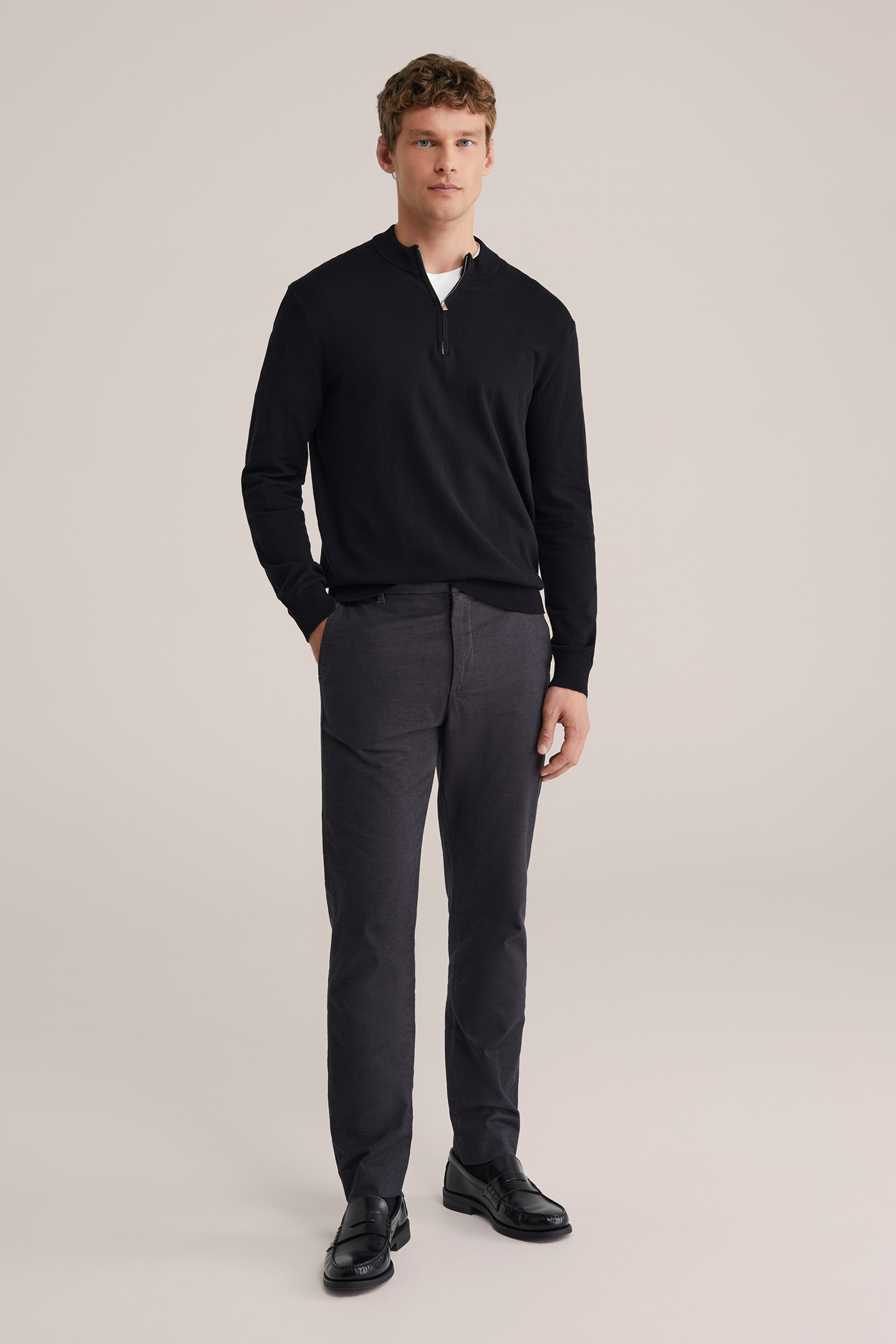 Heren Slim fit trui met quarter-zip