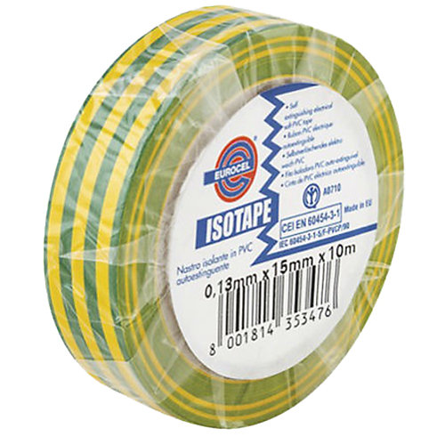 Lot de 10 rubans adhésifs ISOTAPE électricien vert/jaune - EUROCEL - 0150S0148