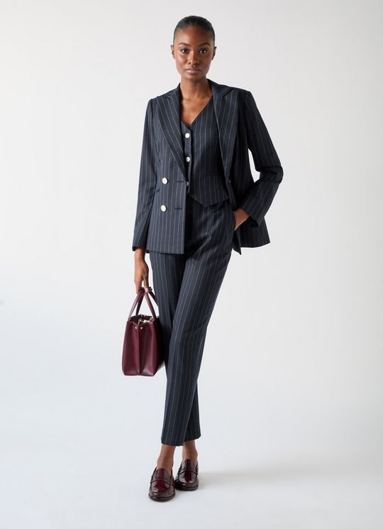 Bella Blue & Navy Wool Pin Stripe Tailored Trouser