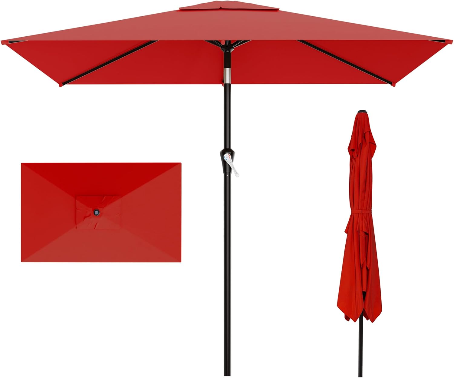 AreShark 6.5' x 10' Rectangular Patio Umbrellas for Outdoor, Outdoor Table Umbrella, Large Outdoor Patio Umbrellas with 6 Sturdy Ribs for Pool, Garden, Deck & Market (Red)