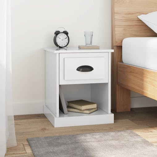 NNEVL Bedside Cabinets 2 pcs High Gloss White 39x39x47.5 cm Engineered Wood