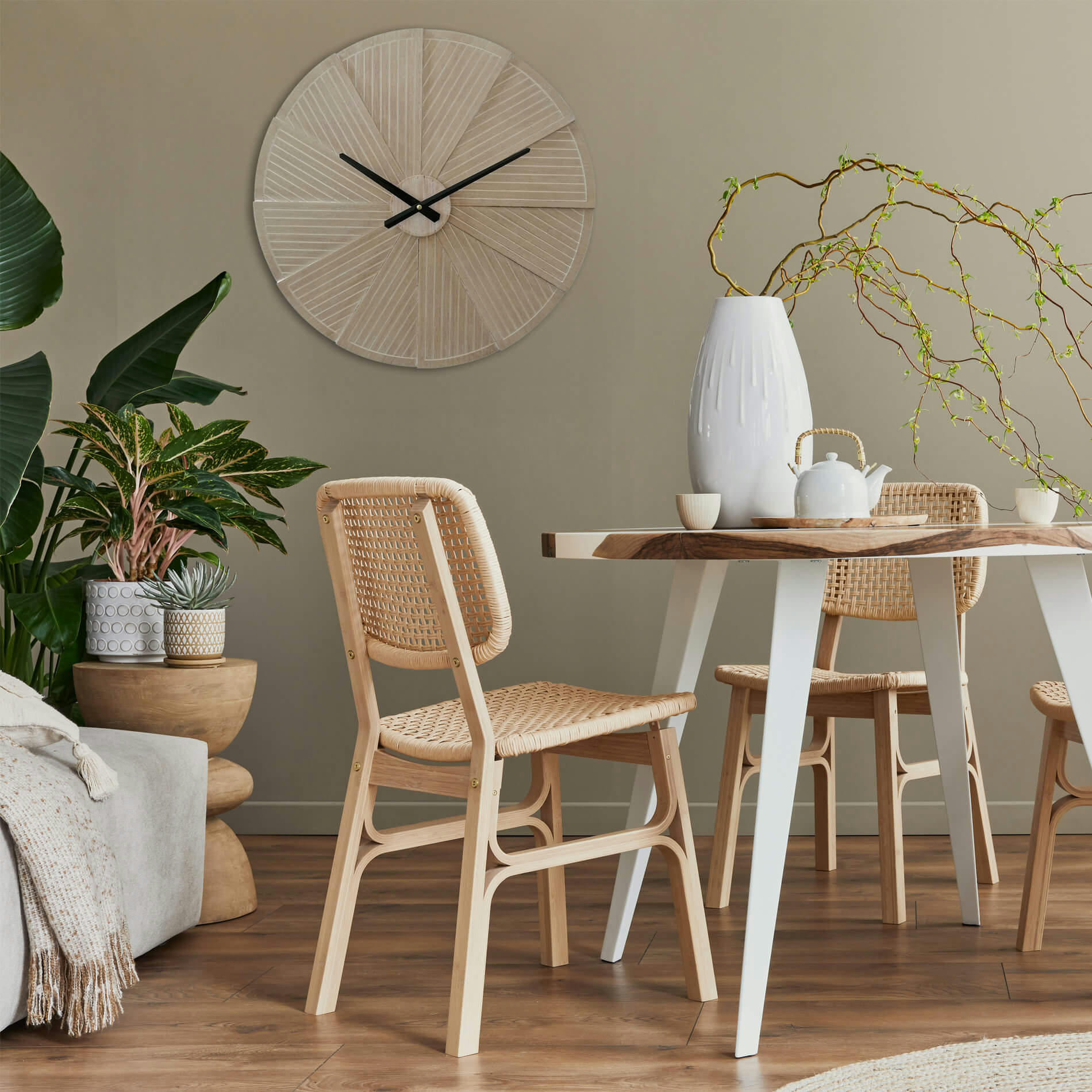 - Horloge ronde beige en mdf style boho 50 cm